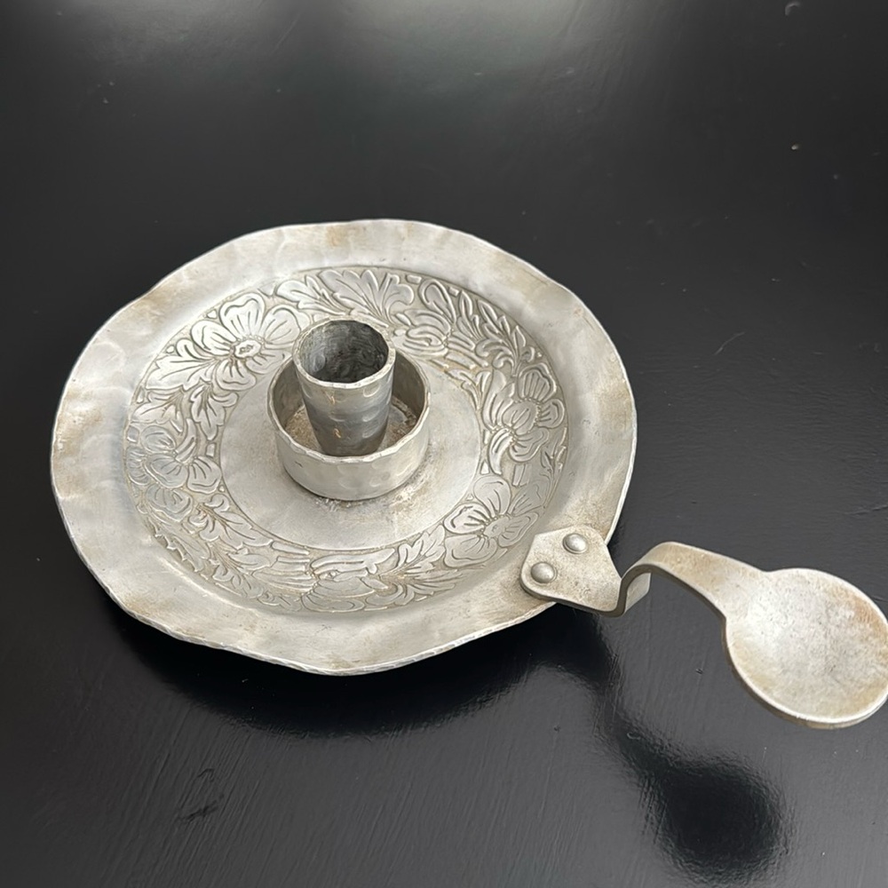 Vintage forced aluminum candle holder - Intaglio Design EMP Co.